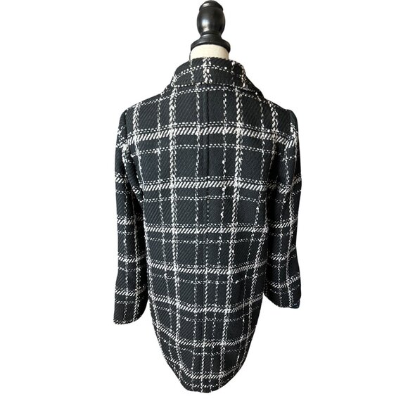 Sam Edelman Tweed Pea Coat Black Double-Breasted Plaid Lined Size Large - Picture 3 of 10